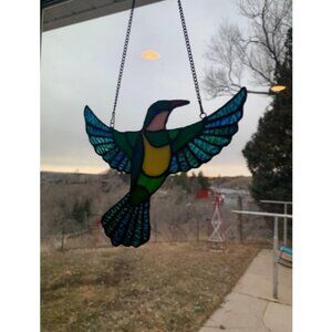 Stained Glass Bird Window Hangings SunCatcher Flying Bird, 9" x 7 1/2"